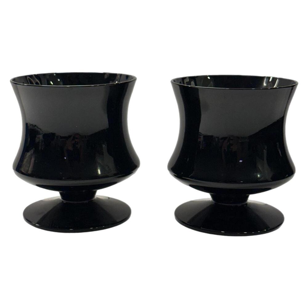 Set of 2 Vintage MCM Seneca Fashionables Low Glass Goblet Black Mid Century